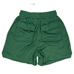 Rhude Large Logo Applique Mesh Streetwear Drawstring Green Shorts