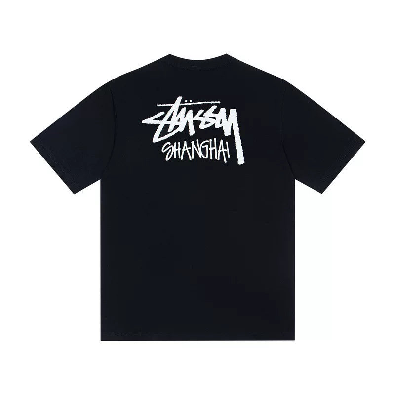 STUSSY Black Shanghai Front Logo Tee